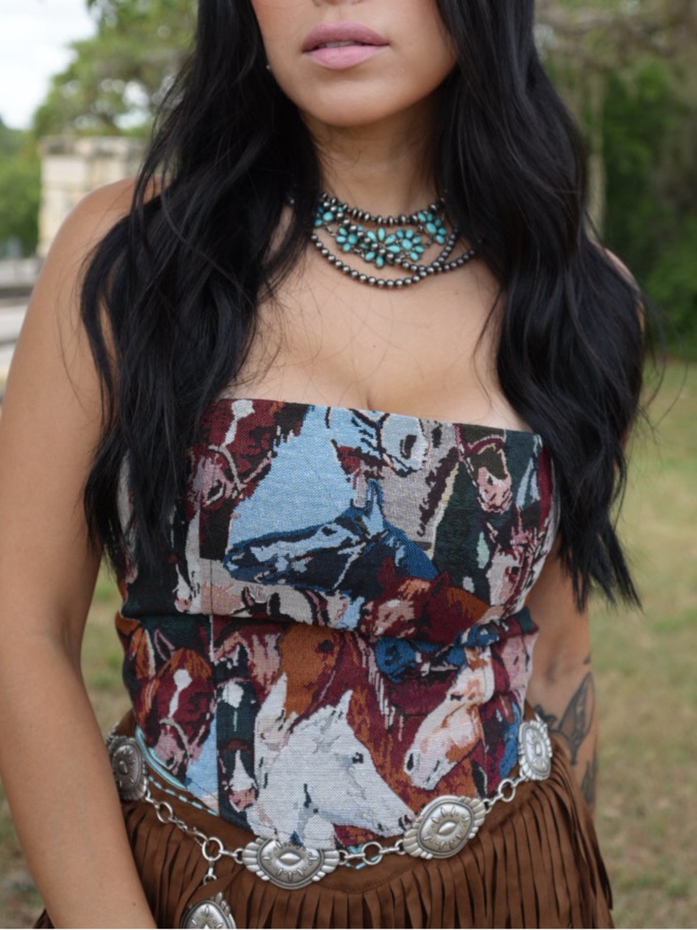 Lucky & Blessed Multi Horse-Print Woven Crop Cami